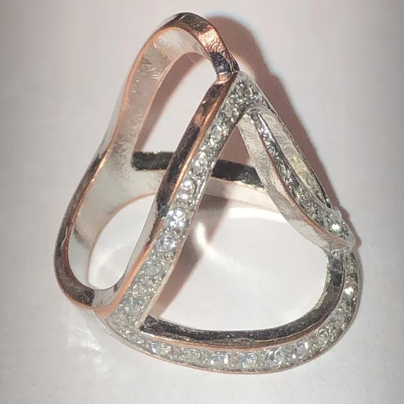 Size 7 Silver Tone CZ Rhinestone Open Boho Statement Ring - Picture 3 of 8